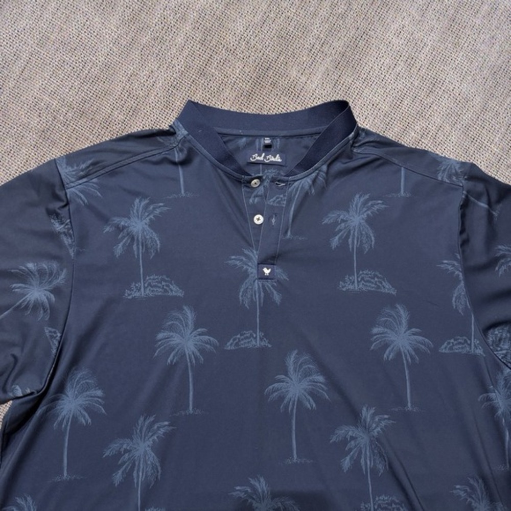 Bad Birdie Golf Polo Shirt Mens‎ 2XL Blue Palm Tree Band Collar Performance